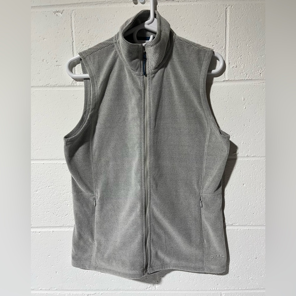 Orvis Stretch Fleece Full Zip Vest Women’s Small Gray Gingham Active Fit B1